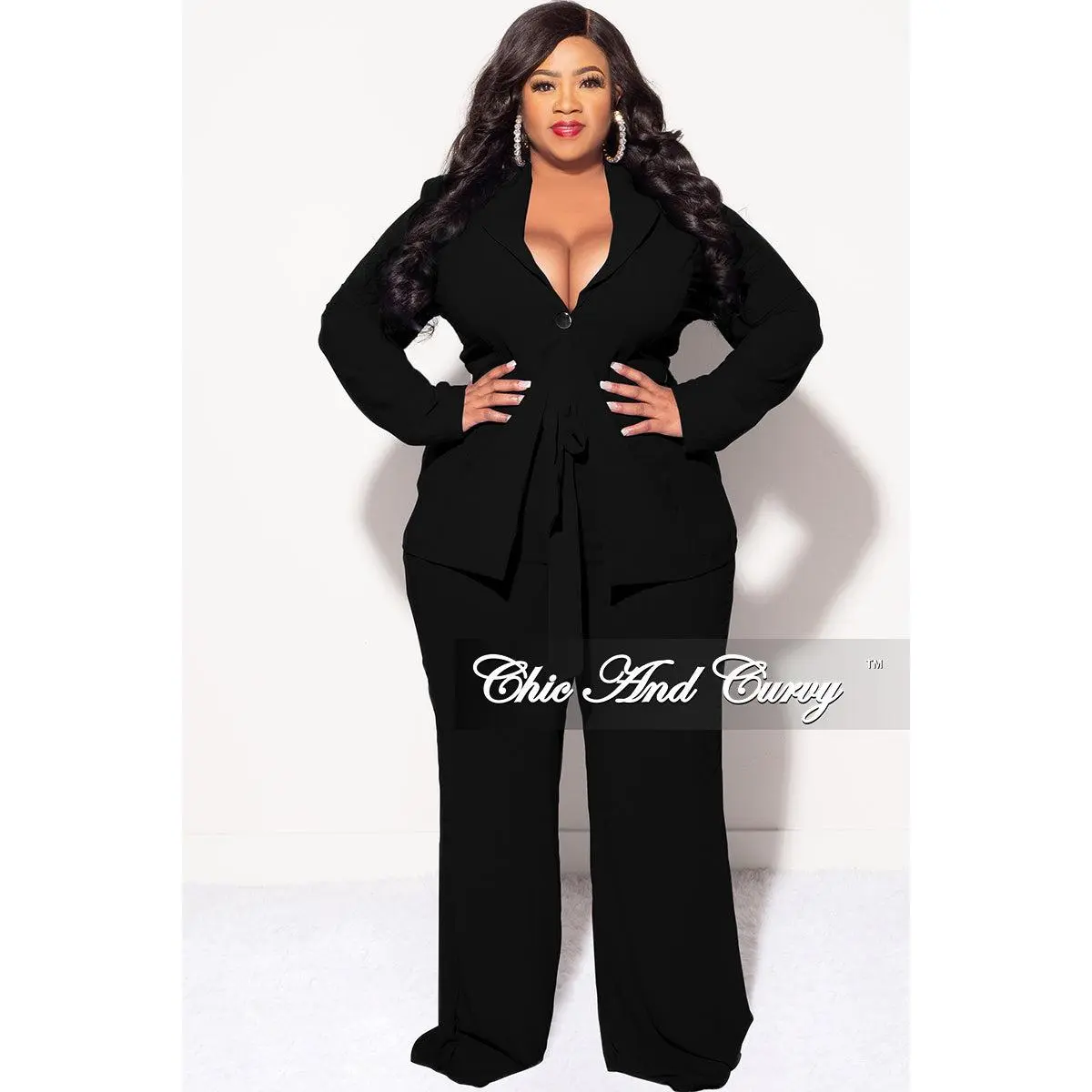 Final Sale Plus Size Blazer 2pc Set in Black