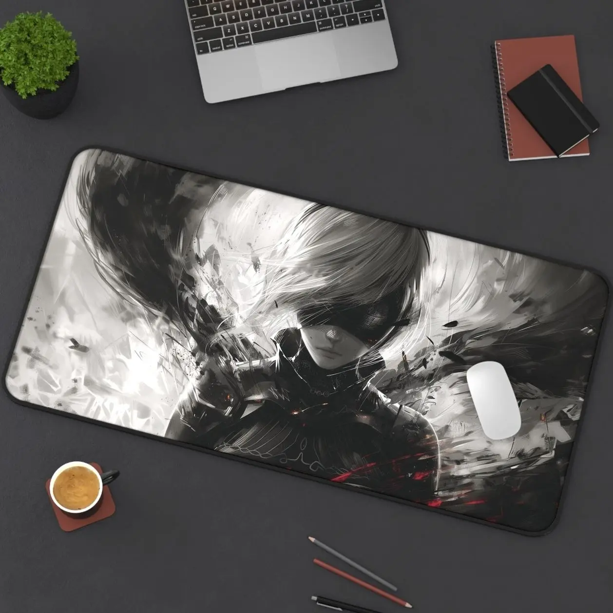 Nier Automata 2B Fan-Made Non-Slip Desk Mat - Anime Style Black and White Large Gaming Mouse Pad - Gift for Gamers Metin Engin Ekmekçi