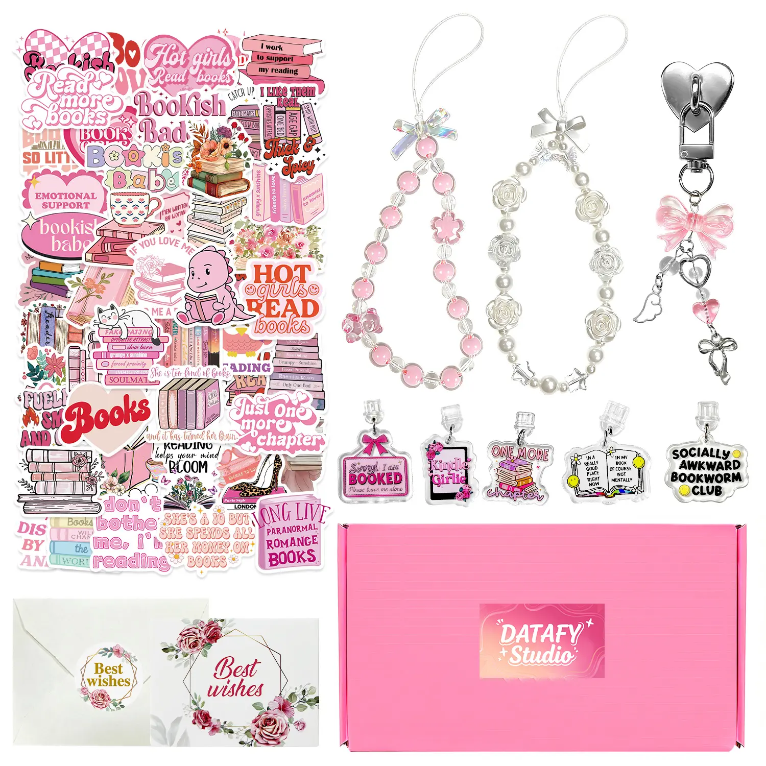DATAFY Blind Date With a Kindle Gift Box for Book Lovers | Blind Date with a Kindle E-book Box - Cute Stickers, Charms Chains, Dust Plug Charm and more! | Perfect Reading Gift for Moms & Kindle Fans,SummerWins