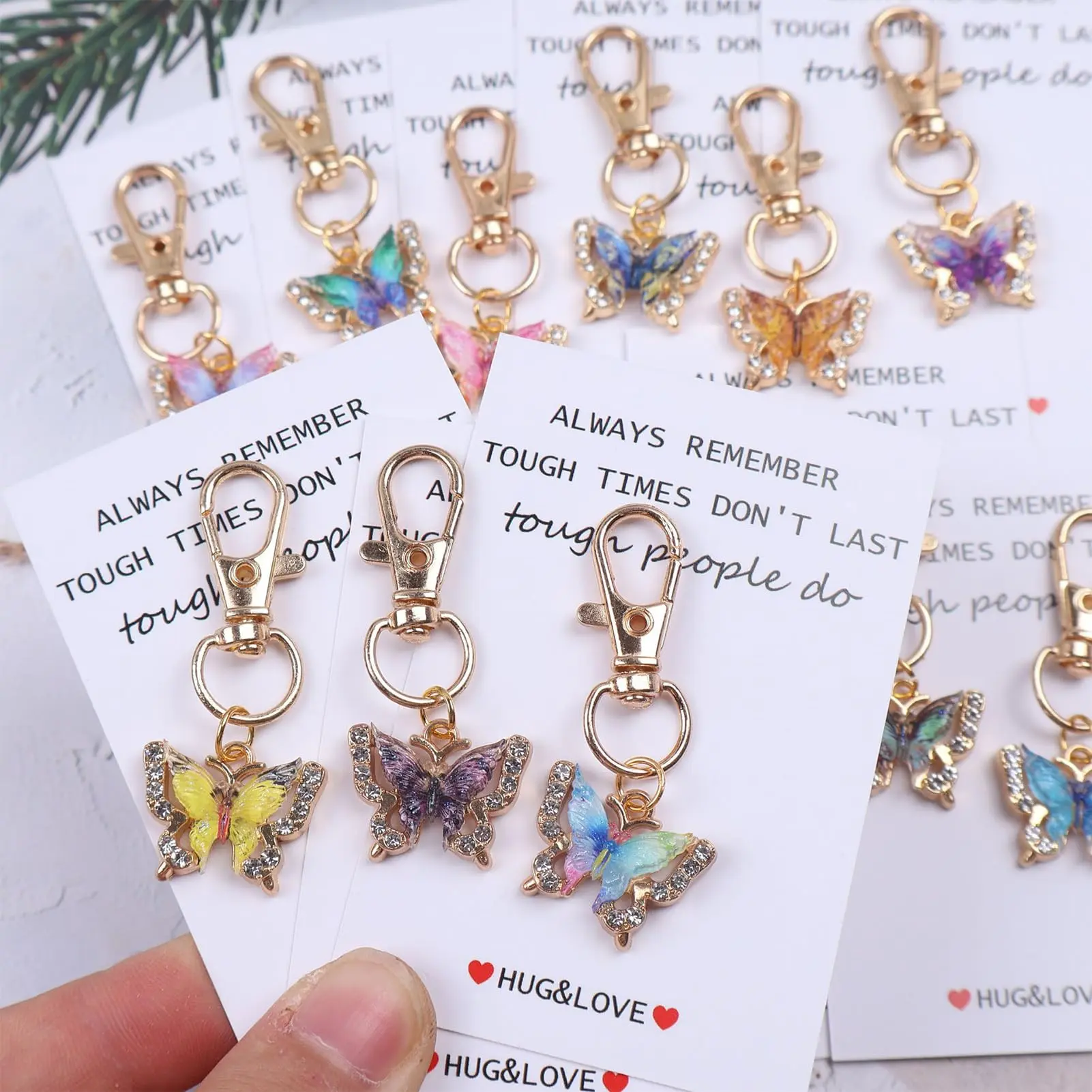 12 Pcs Rhinestone Butterfly Keyrings Resin Key Rings for Kids Boys Family Friends Party Birthday Wedding