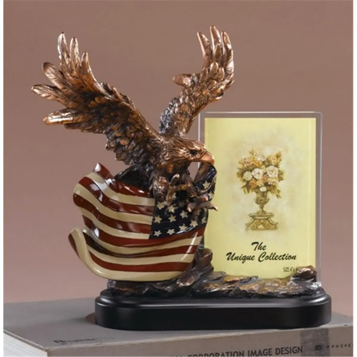 212 MAIN Cold Cast Resin Stone Heavy-Weight Eagle-Shape Decorative Frame with Flag Motif (F51149) - 10x5.5x10 in, Collectible Cultural Art Decor Centerpiece