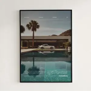 Porsche 911 By The Pool, Vintage , Wall Art, Vintage Car Poster, Old Porsche Poster, Porsche 911 Poster