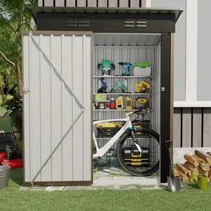[NEW PRODUCT - FLASH SALE] Garvee 5×3FT Metal Outdoor Storage Shed, 67 Cu.Ft Weather-Resistant Galvanized Steel Garden Shed with Lockable Door, Sloped Roof & Vents, Patio Lawn Equipment Storage House, Brown