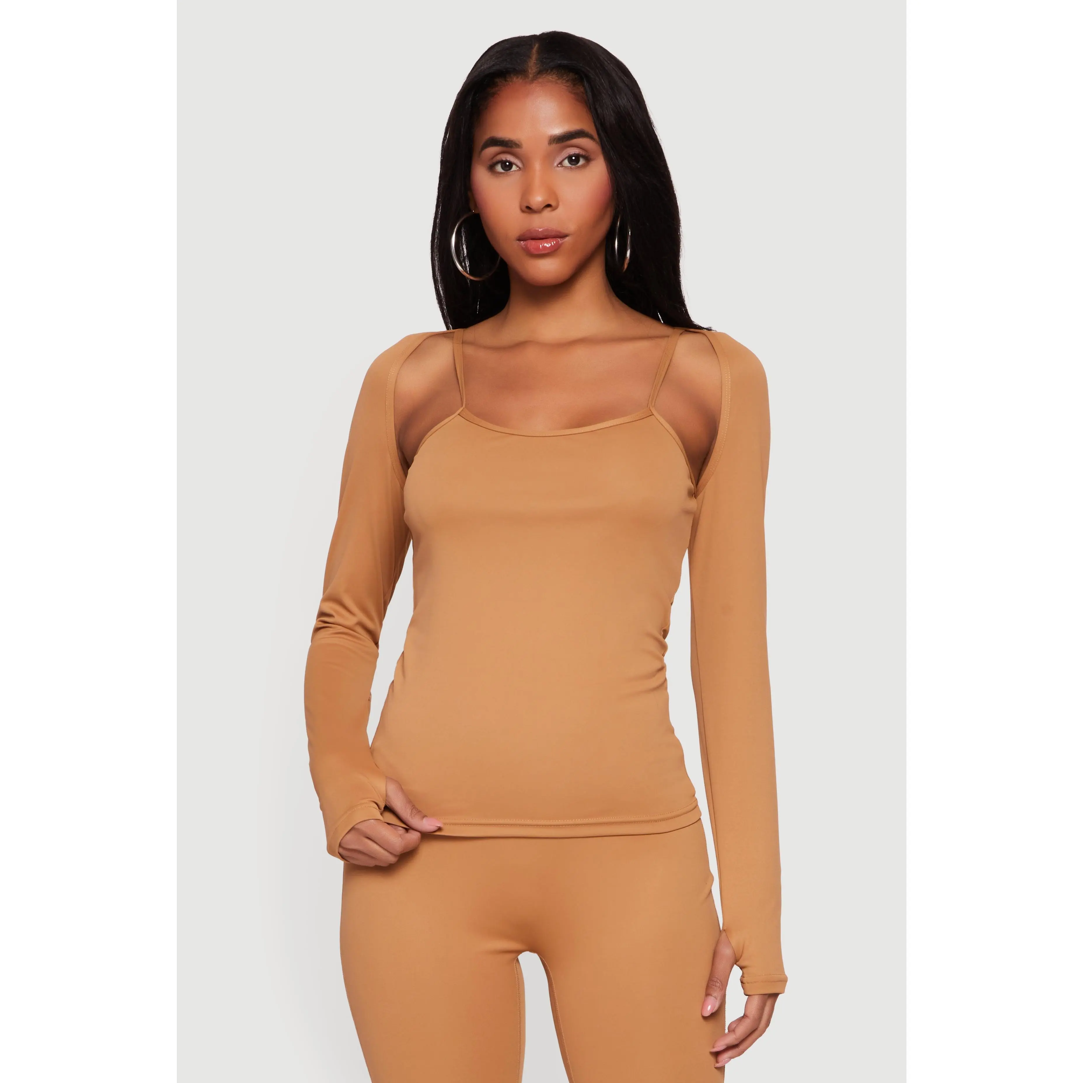 Scoop Neck Cami and Long Sleeve Shrug with Thumb Holes Set