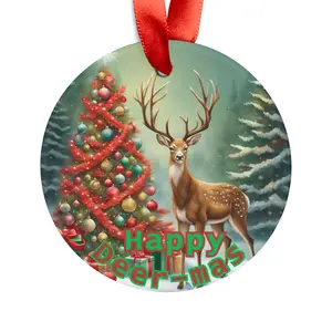 Happy Deer-mas Christmas Ornament Acrylic Ornament with Ribbon Reindeer/Deer Lover Christmas Gift for Deer Lovers