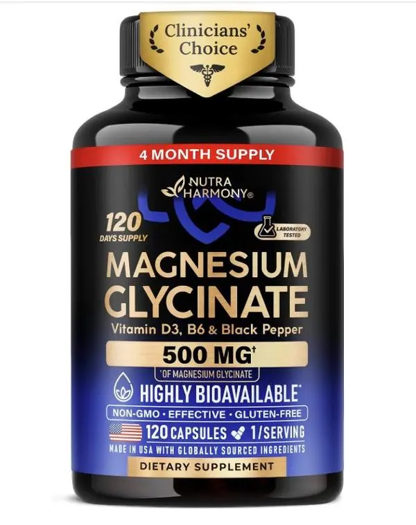 Magnesium Glycinate 500 mg - Chelated Supplement - High Absorption Form of Magnesium - Support for Sleep, Muscle & Heart Health - for Women & Men - Lab Tested & Non-GMO - 120 Capsules
