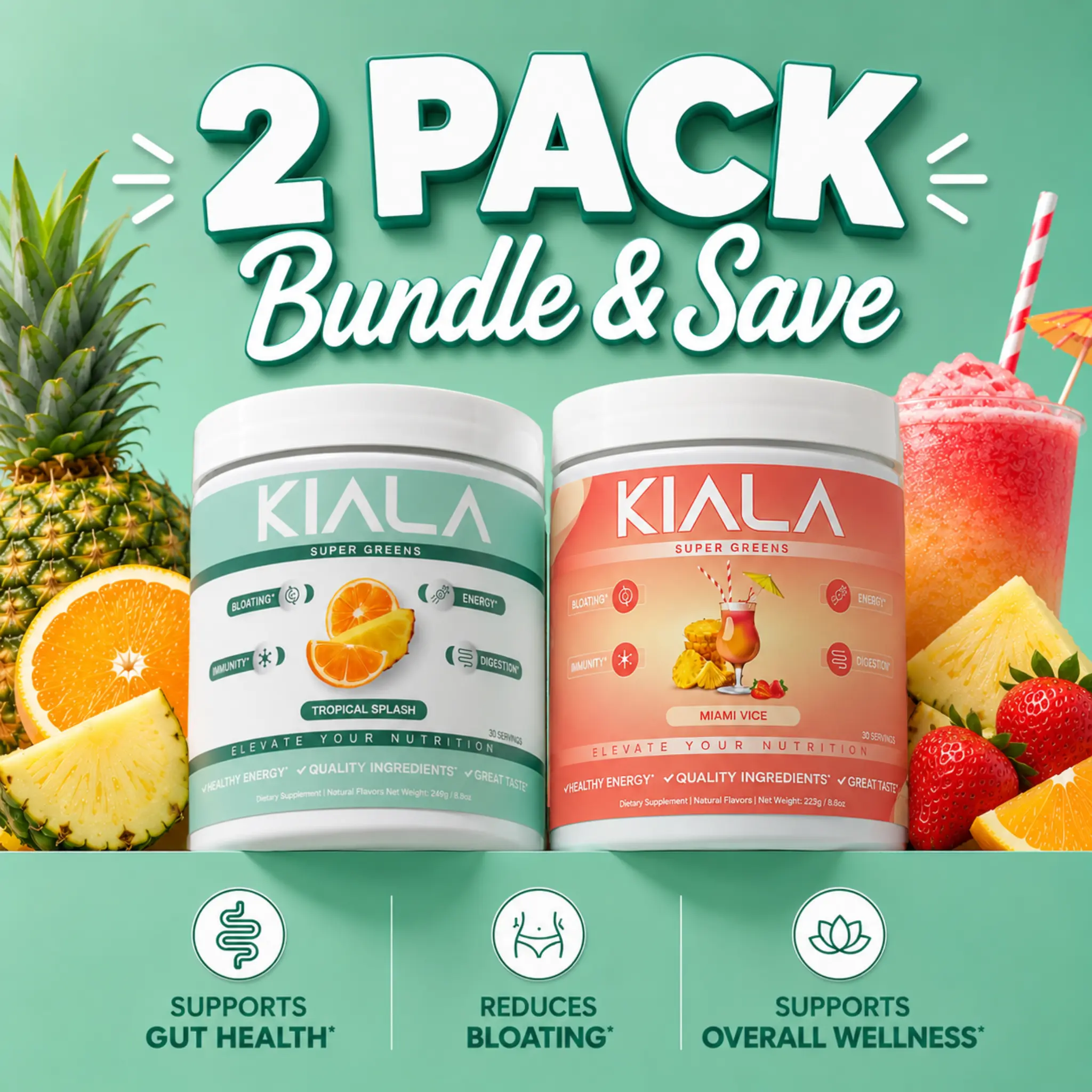 Kiala Greens Best Selling Flavors Bundle (2-Pack) Organic Superfood Powder Dietary Supplement