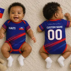 Haiti Baby Bodysuit Soccer Jersey, Personalized Haiti Football Romper, Custom Name Number Infant Outfit, Haitian Flag Baby Shower Gift SGU OLX