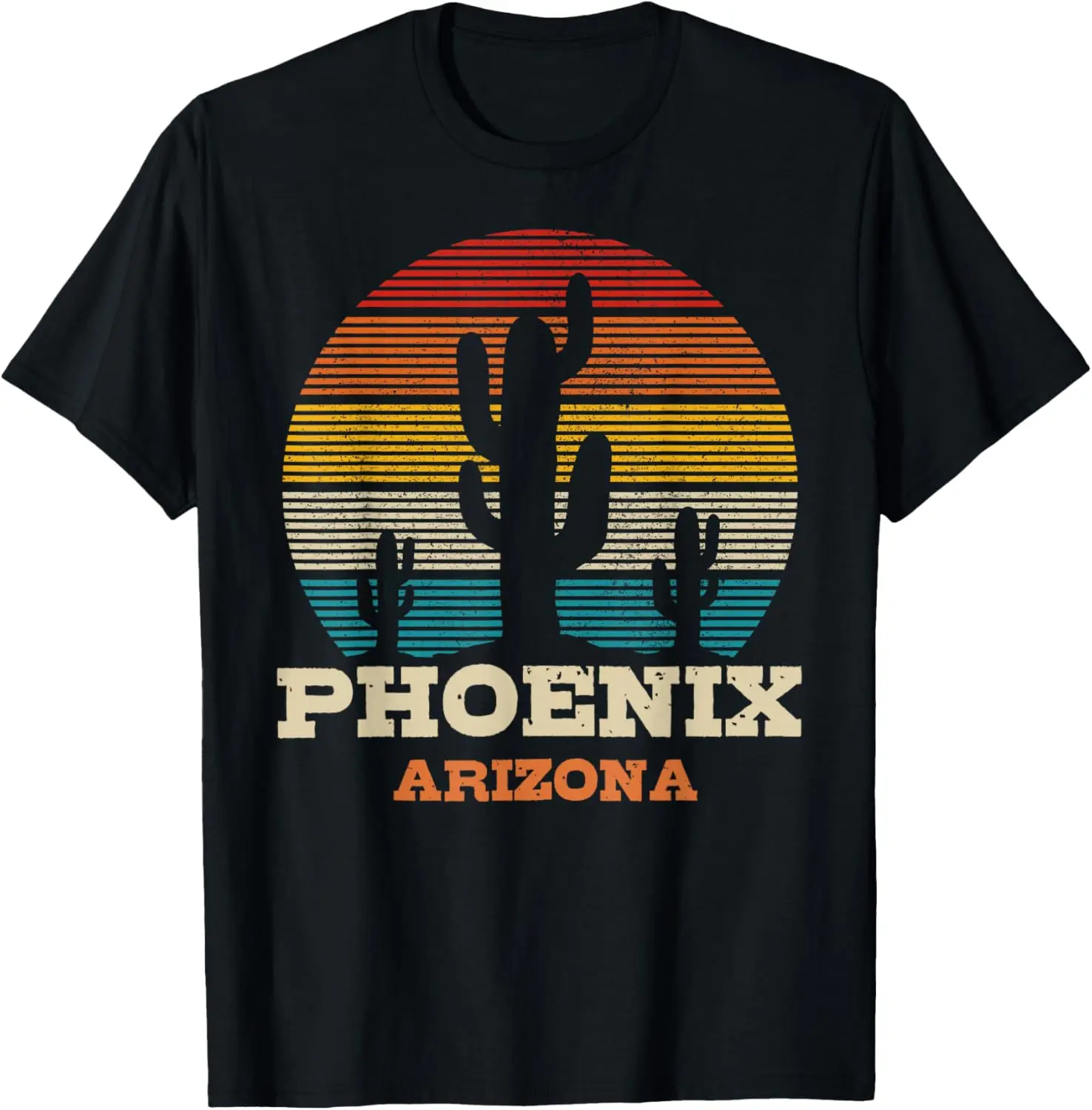 Phoenix Arizona Cactus Vintage Souvenir Summer Casual Short Sleeve Cotton T-Shirt