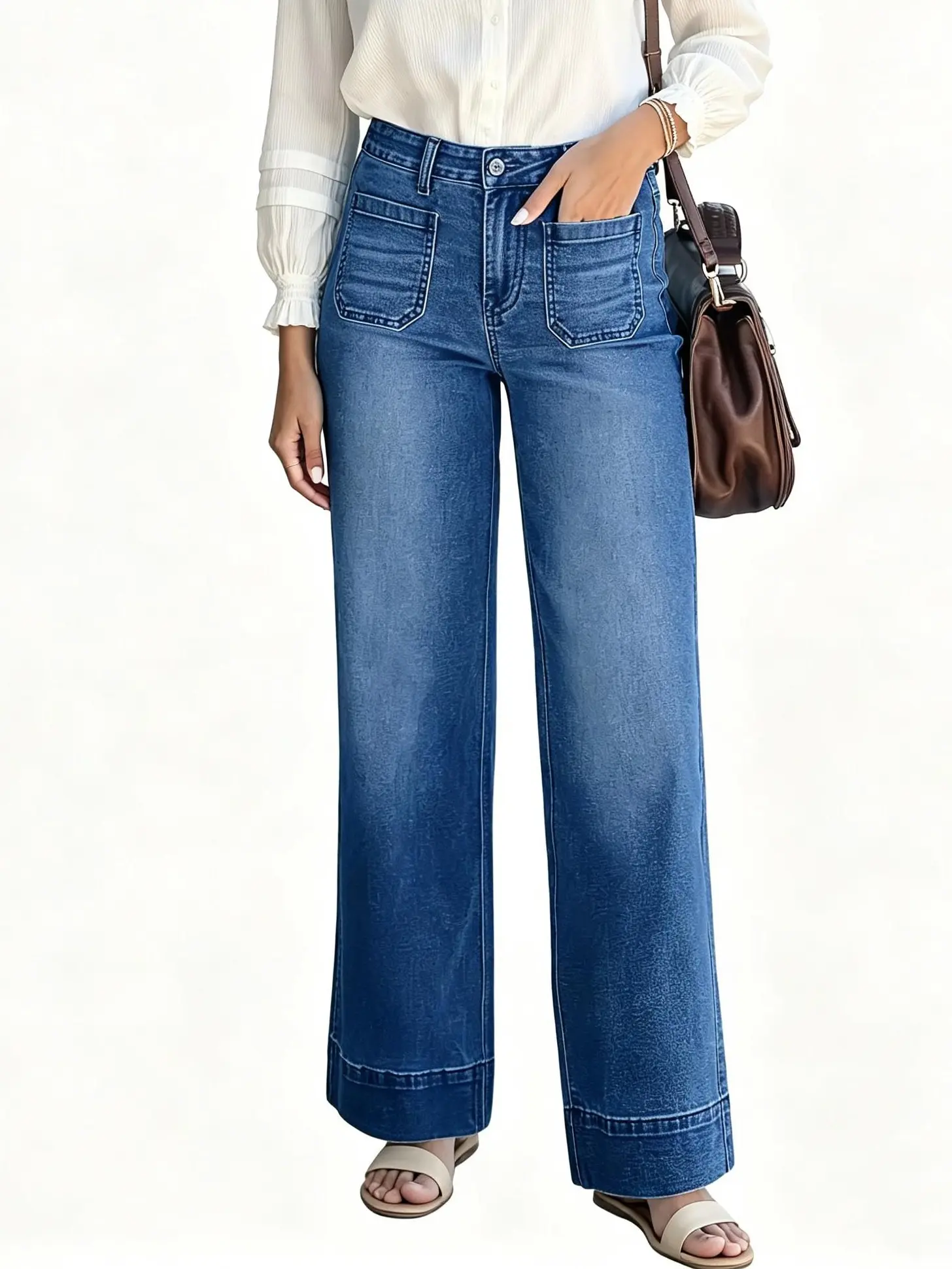 Women's Wide Leg Jeans High Waisted Denim Pants | Stretchy, Slim Wide Leg Retro Temperament Trousers Jeans for Spring Fashion，Straight Leg Jean, Loose, Trendy, With Pocket