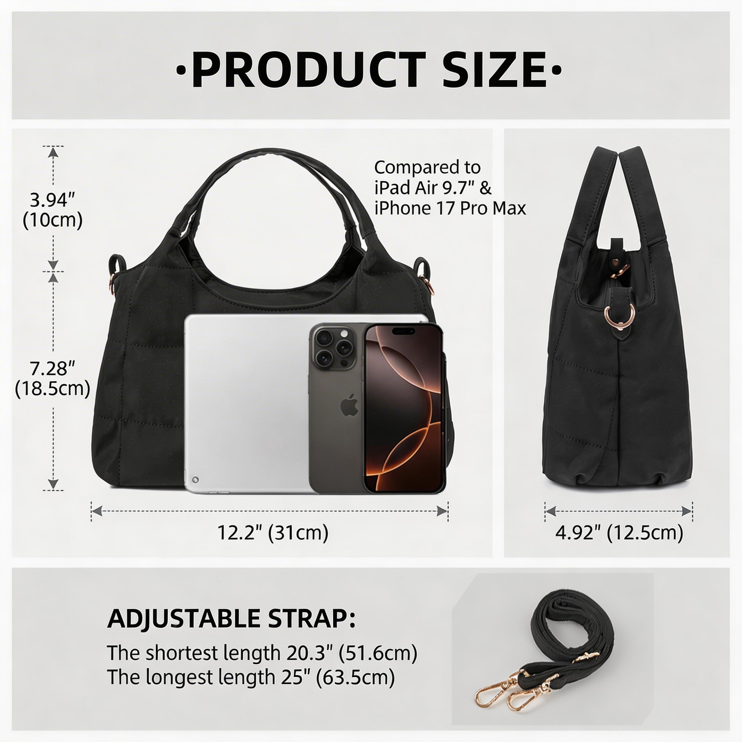 Women’s Five-Season Home Puffer Tote Bag, multi-compartment shoulder bag with zippered pockets, lightweight everyday handbag with adjustable strap