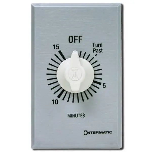Intermatic FF15MC 15-Minute Spring Wound Countdown Wall Switch Timer - Brushed Metal SPST Switch Plate, No Battery, Time-Saving Up Front Terminal Connection, Meets NEC Requirements, Quick Easy Installation for Home Use, Quick And Easy Installation, Teeter