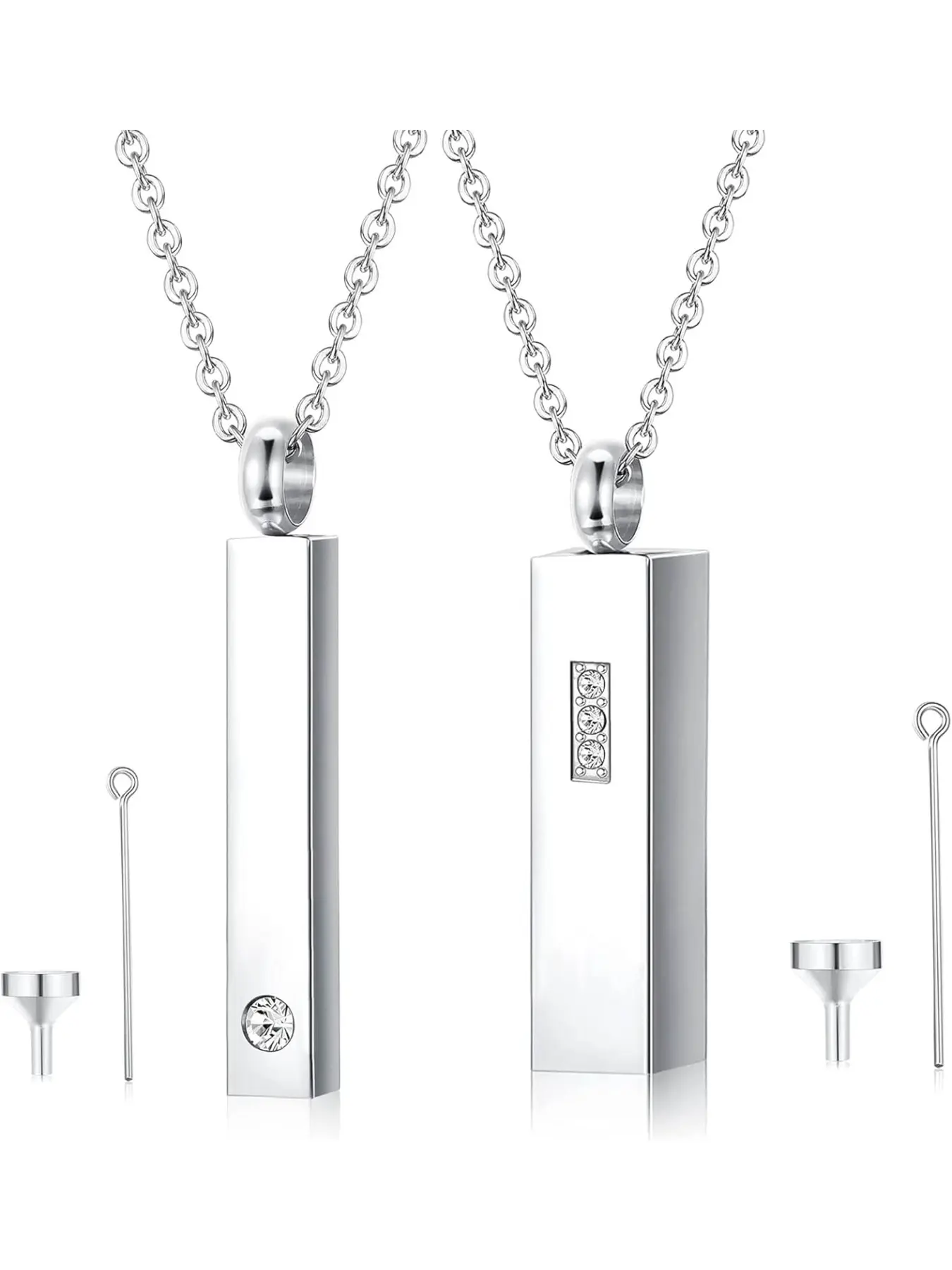 2piece Stainless Steel Rectangular Necklace Set, Elegant Metal Chains for Daily Wear, Plain Design for All Seasons