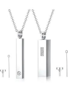 2 Pcs Cremation Urn Pendant Necklace for Memorial Stainless Steel Black Silver Ashes Necklace Jewelry Keepsakes With Cubic Zirconia