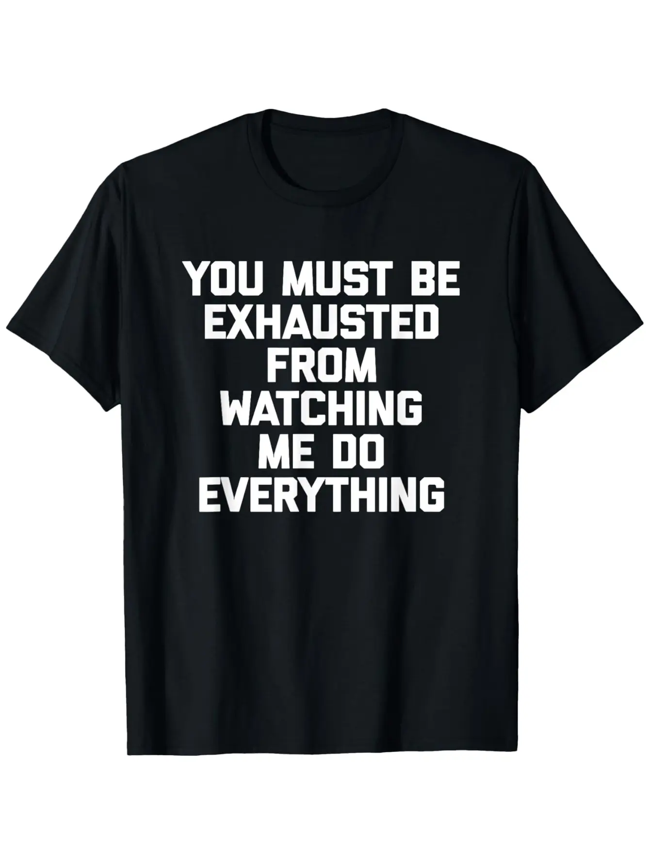 Men's Plus Size Round Neck Cotton Short Sleeve Comfy Fabric Tshirt - "You Must Be Exhausted" Graphic Print, Relaxed Fit Soft Casual Top, Machine Washable Menswear