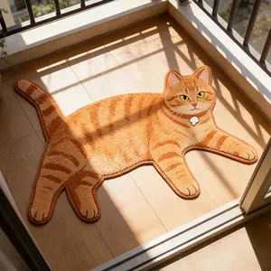 Creative Cat Print Rug, Foldable Plush Carpet for Living Room Bedroom, Easy to Clean Large Area Mat for Home Hotel
