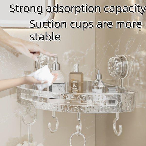 Waterproof Corner Shower Shelf with Suction Cups – Transparent Wall Mounted Bathroom Organizer, Strong Hold Storage Rack for Kitchen Bedroom Bathroom