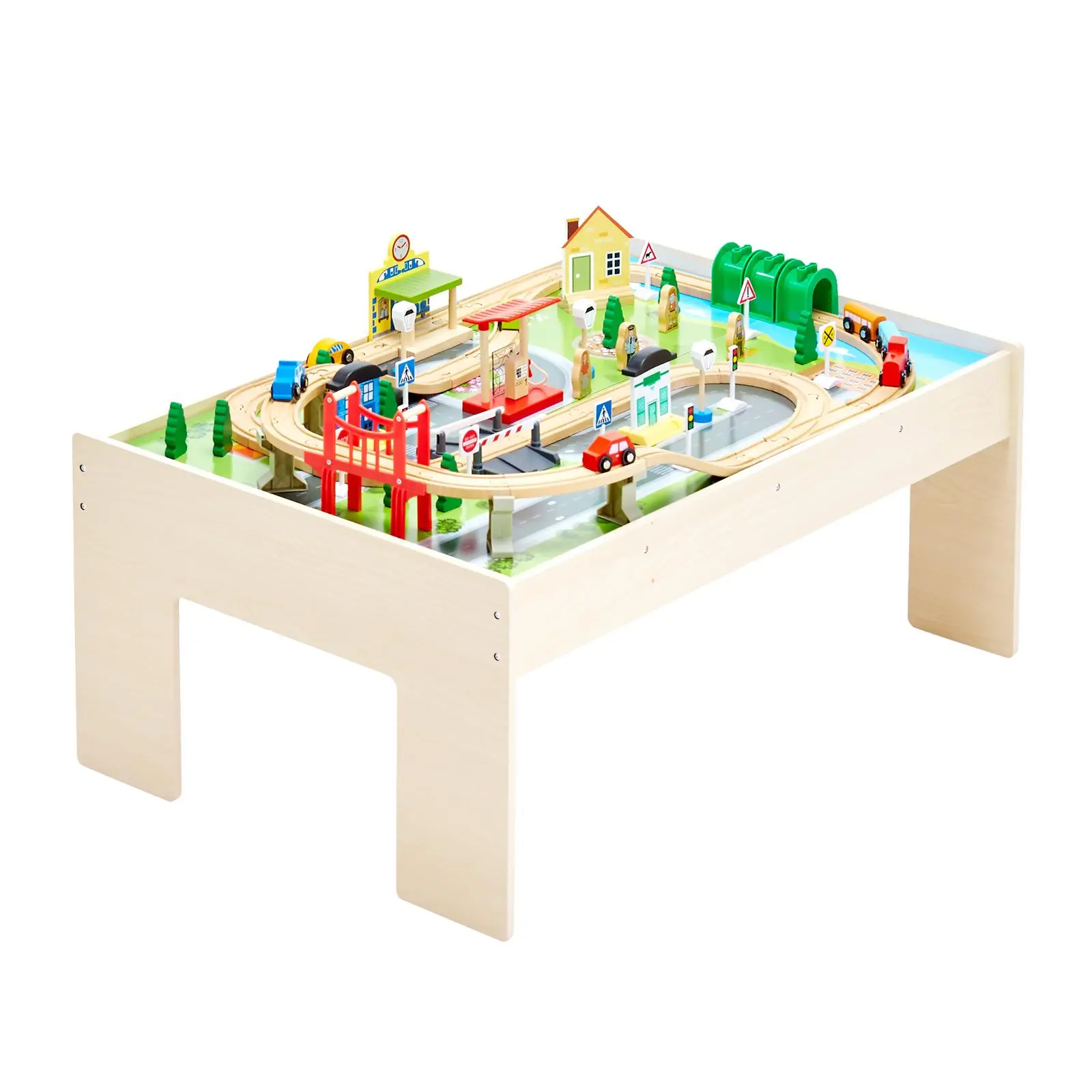 【SummerFinds】VEVOR MDF Wood 3-in-1 Wooden Train Table Toy Set - 84 Multicolor Pieces Model Building Kits, Buildable Blocks Module, Collapsible Storage Bin, Boost Creativity, Encourages Organization, Develop Good Organizing Habits, for 3+ Kids, Birthdays