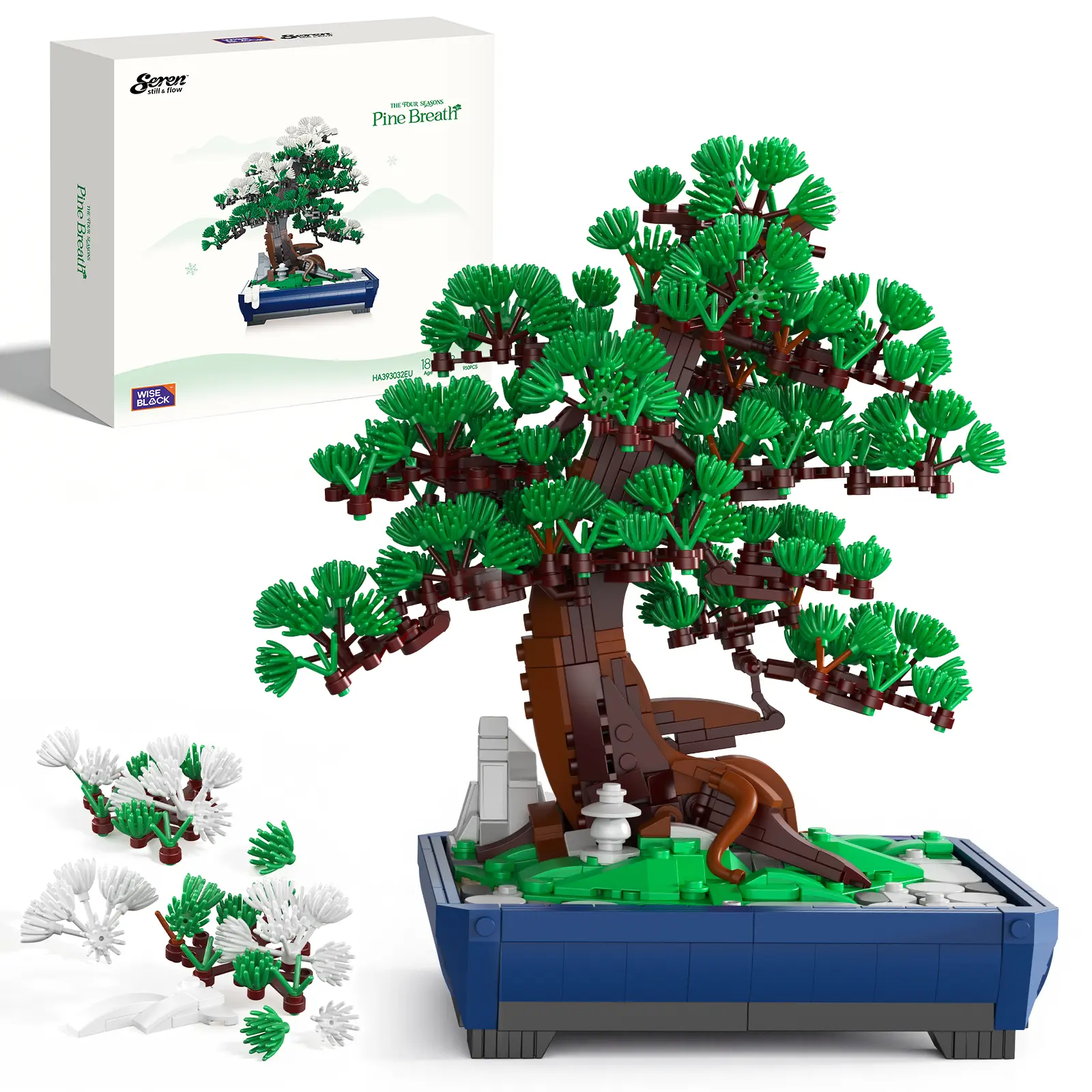 WISE BLOCK 950-Piece Artificial Pine Tree Creative Building Set, Do It Yourself Model Kit with Sakura Accents, Valentine's Day Gift for Ages 14+ Adults, Building Blocks
