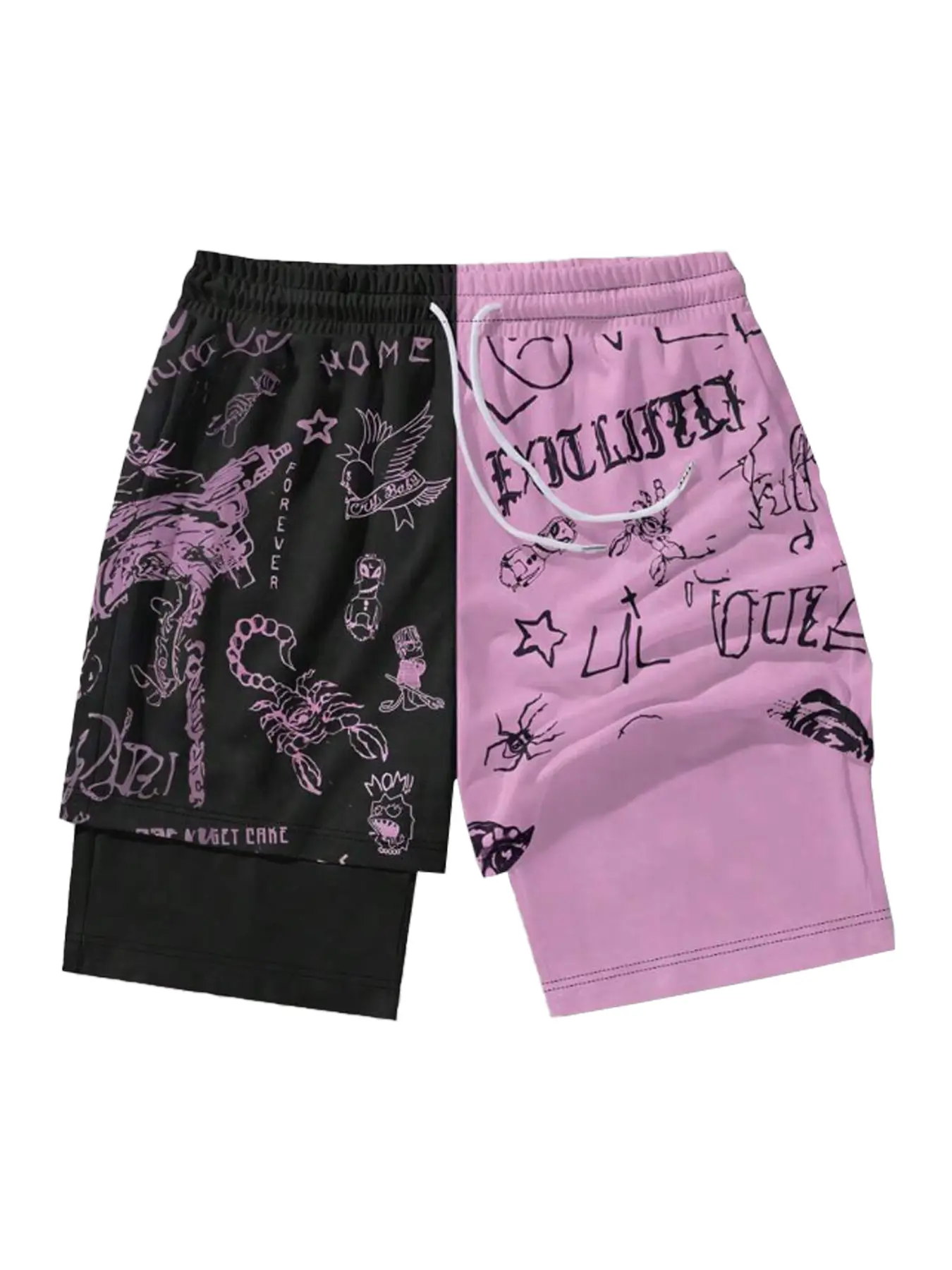 Sporty Sports Shorts, 2-In-1 Anime Double Layer Design, Summer Beach/Fitness/Basketball Training Pants for School Use