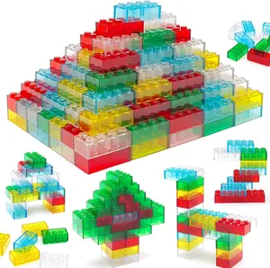 Gift 150 Pieces 2x4 Translucent Building Bricks -5 Col-ors Crystal-Clear Classic Block Toy Fully Compatible with Major Brands Educational Construction Toy for Boys Girls 6 Years Old and Up (Multicolor 150)
