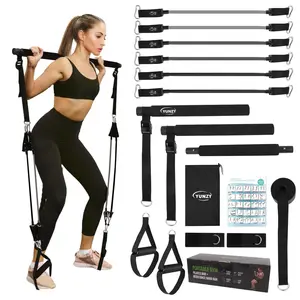 YUNZY Pilates Bar Kit with Resistance Bands – Adjustable Metal Bar, Door Anchor & Full Body Flexbands (Black)