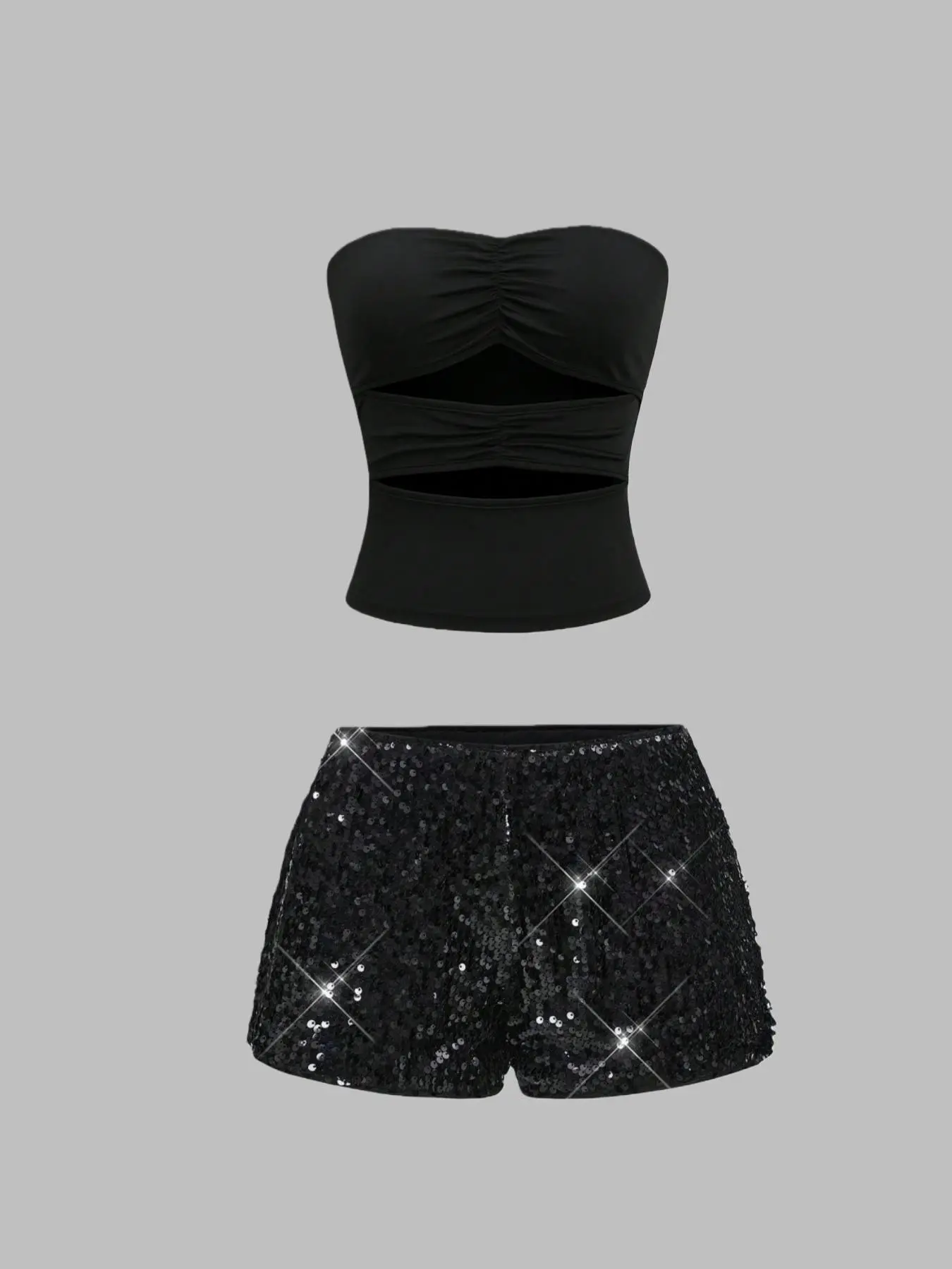 Fashion Trendy Women's Sexy Strapless Sequin Shorts Set, Stylish Summer, Perfect for Parties and Events, Comfortable and Chic
