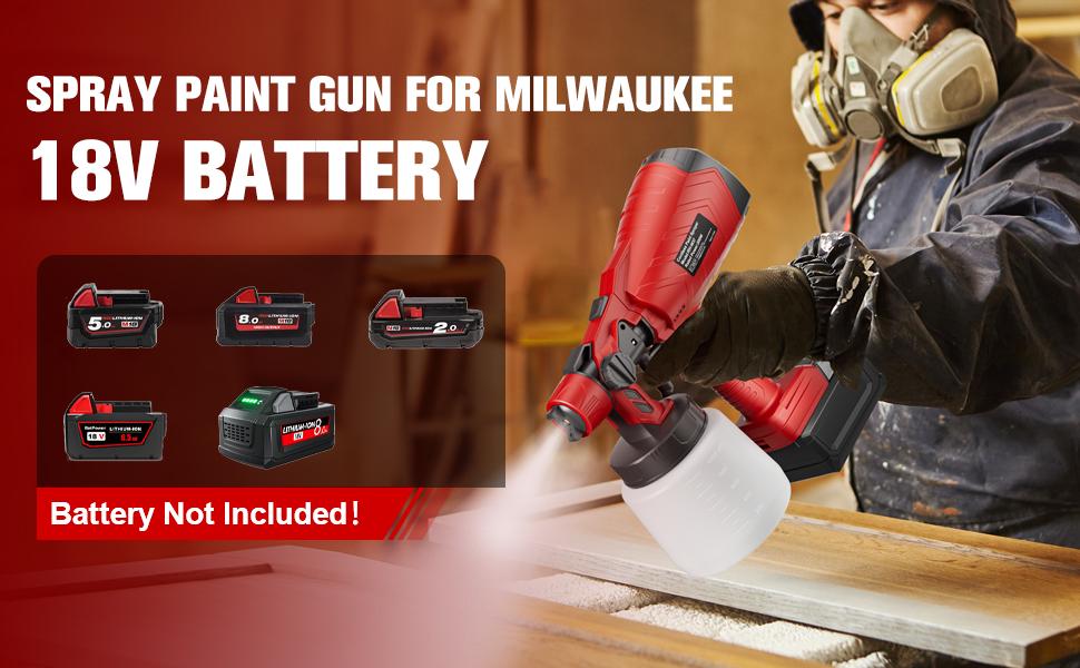 Cordless Paint Sprayer for Milwaukee 18V Battery, Handheld Electric Spray Gun with 3 Patterns, Brushless Motor and Copper Nozzles, for House Painting Furniture Cabinets Fence Wall