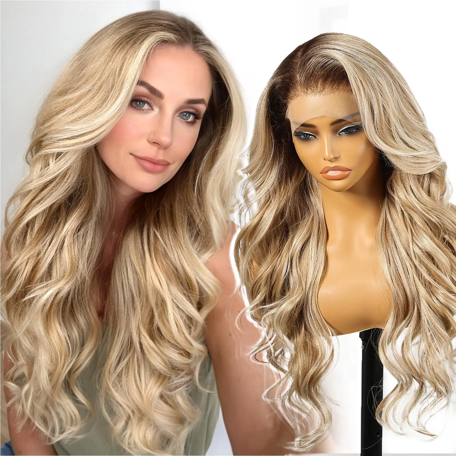Dirty Blonde Synthetic Lace Front Wig,13×6 Curly Glueless  display picture 3