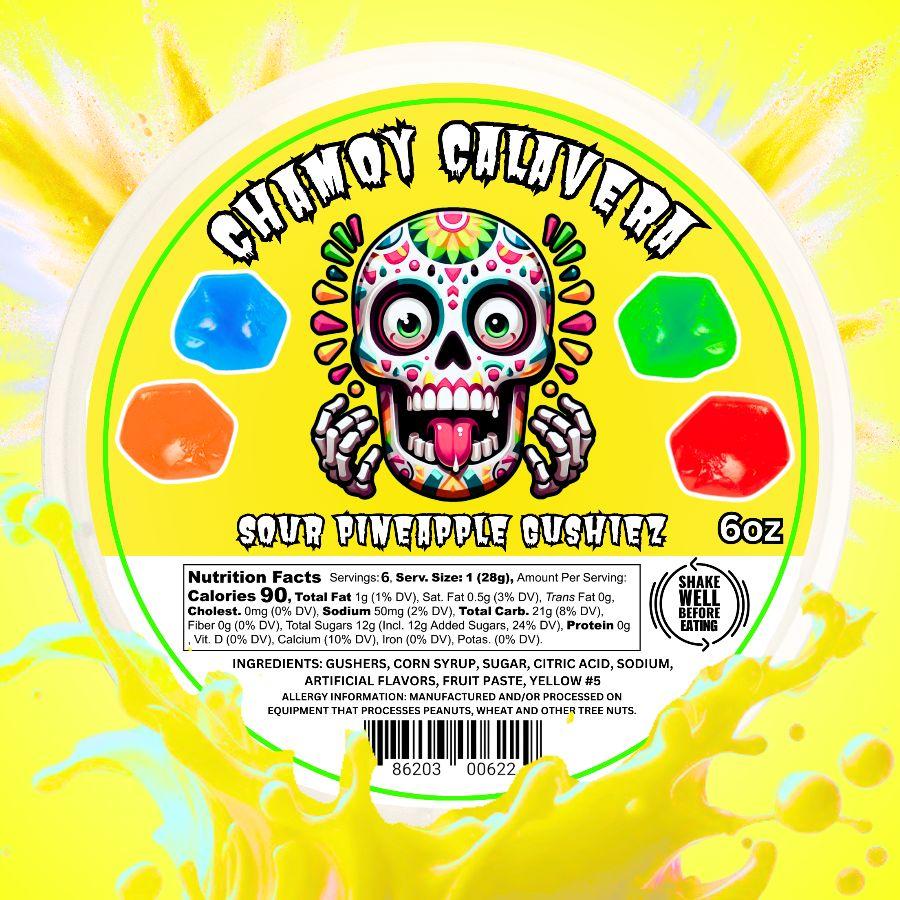 Sour Pineapple Gushiez 6oz Jar - Sour Candy -  sour snack | Chamoy Calavera sour snack gushiez sour belt sour power sweet Tangy tiktok viral Chewy Gummy Treats Edible Gummies