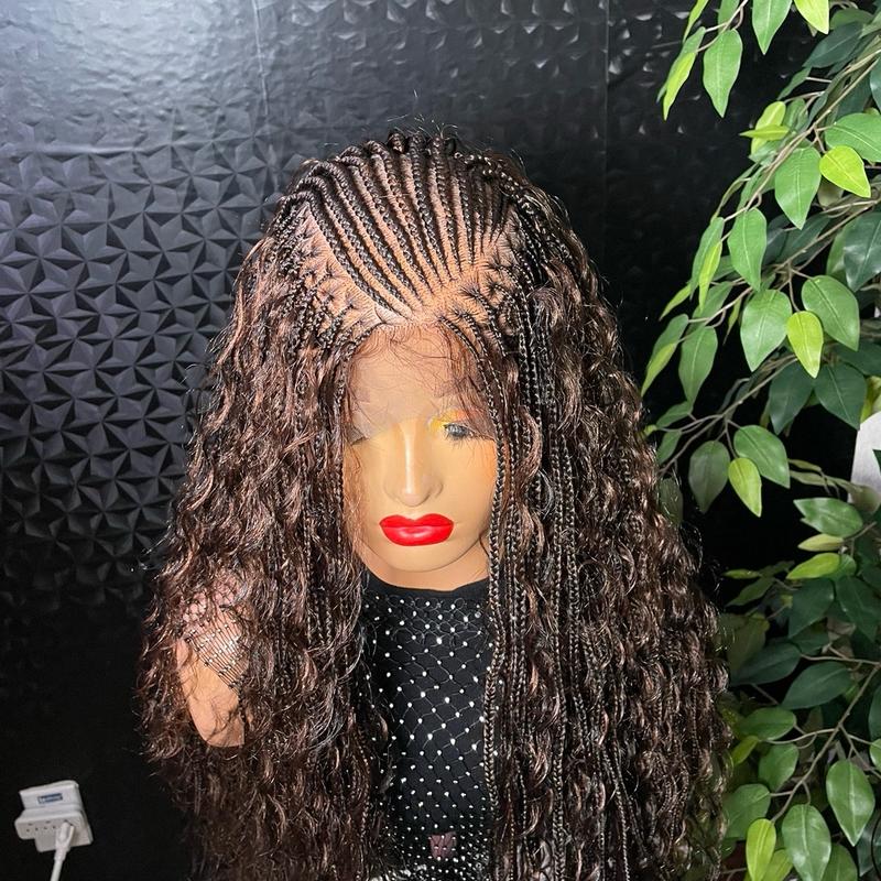 24 inches V flip cornrow  braids with boho (full lace) in brown