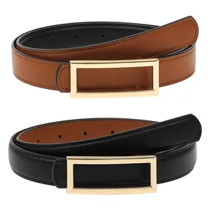 Fashion 2 in 1 Reversible Leather Belts for Women Skinny Belt for Jeans Dress with Golden Buckle