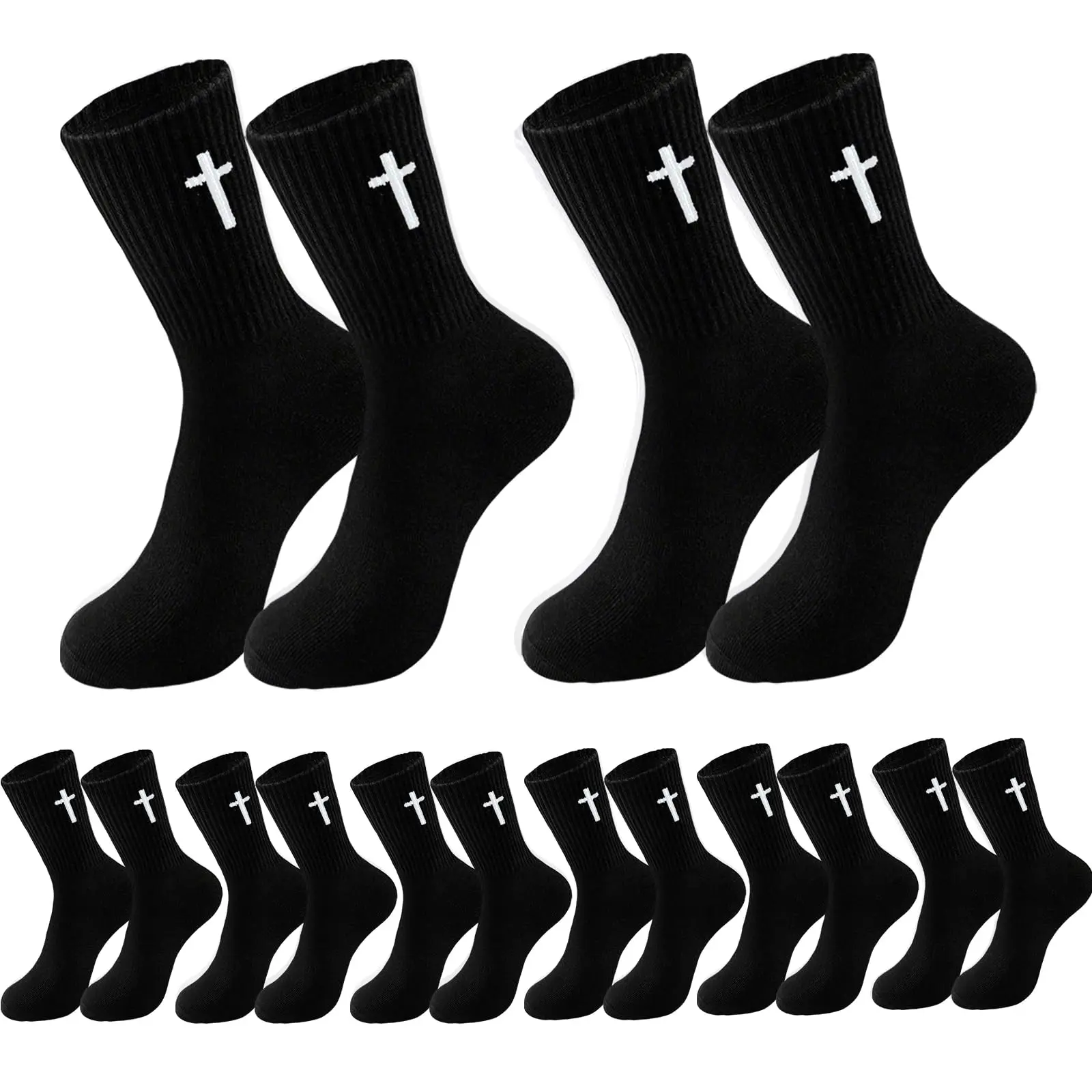 Christian Cross Sports Socks, Cotton Jacquard Cross Pattern, Eye-Catching Design, Unisex Daily Wear Socks, Machine Washable Gift for Spouse Family, Birthday Christmas Easter
