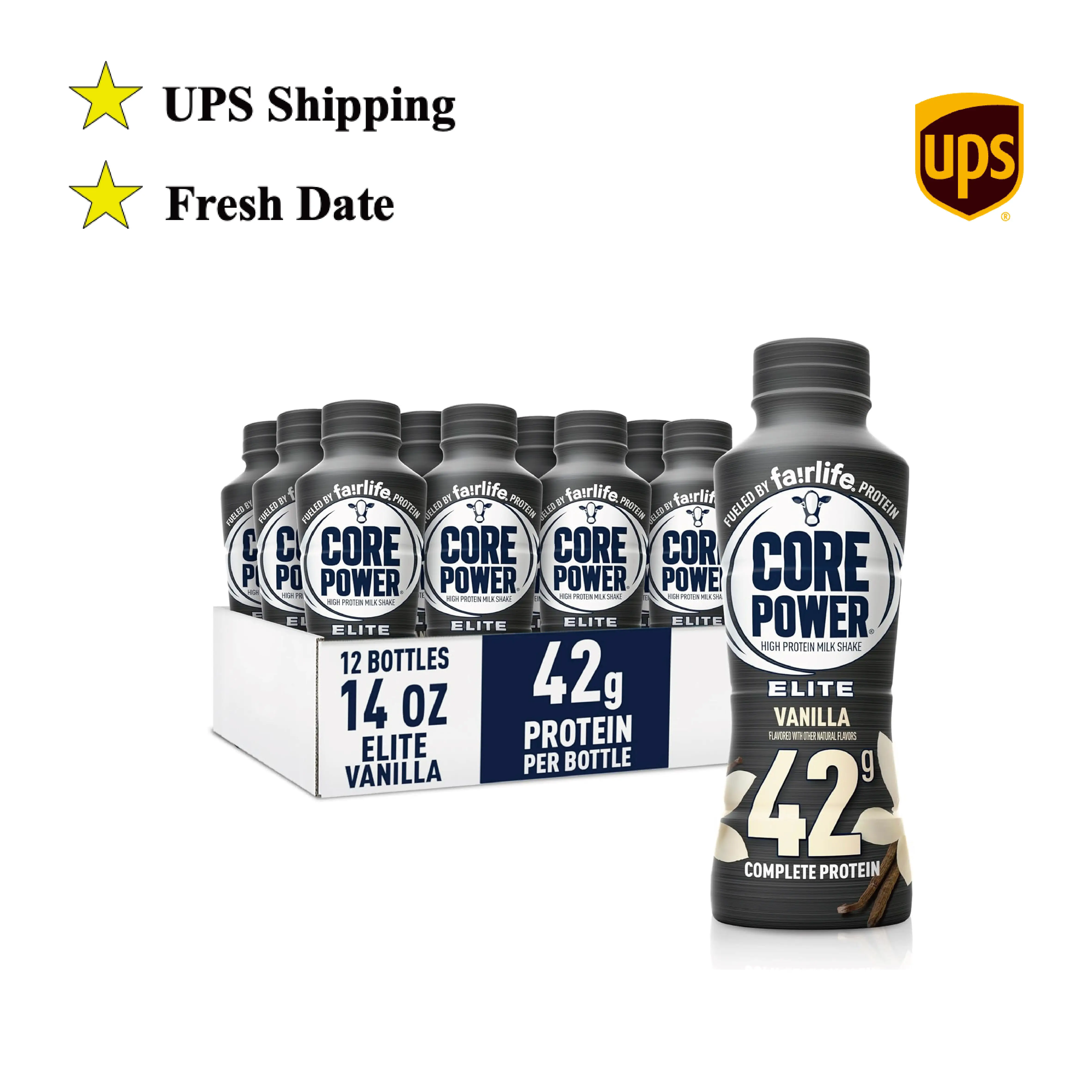 Core Power Fairlife Elite 42g High Protein Milk Shakes For kosher diet, Ready to Drink for Workout Recovery, Vanilla, 14 Fl Oz (Pack of 12) corepower