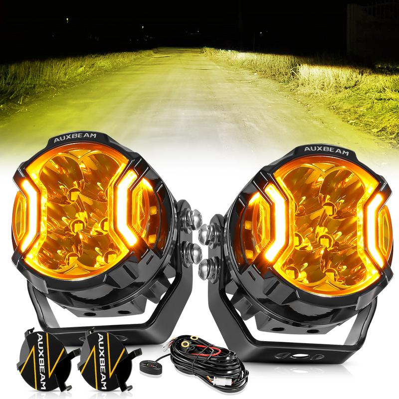 AUXBEAM 3-in-V-Ultra-Amber V-ULTRA Series 3in LED Driving Pod Work Lights 2-Pack, 108W Amber DRL Side Shooter Combo Beam, IP68 Rated 12v-24v DC Aluminum PC Offroad Lights, Easy-Install Truck Accessories for Jeep Automotive Exterior Mods, 12800lm