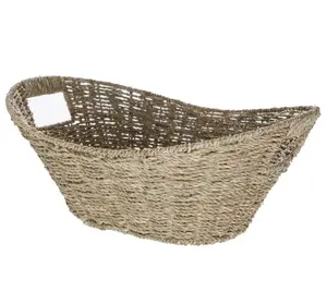 Oval Natural Seagrass Storage Basket with Cut-Out Handles - Versatile Design for Home Storage