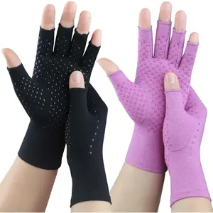2 Pairs Arthritis Gloves, Compression Gloves for Women Men, Relieve Arthritis, Rheumatoid, Osteoarthritis, Carpal Tunnel Pain, Anti-Slip Fingerless Gloves for Hand Support (Pure Black+Purple,M) Healthcare Grey(1Pair)+Grey(1Pair)