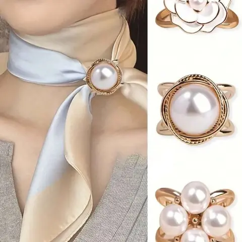 Elegant Faux Pearl Scarf Clips Set, Versatile Design for Daily Wear, Perfect Fashion Accessory for Women, Pack of Three, Flower Brooch Pin