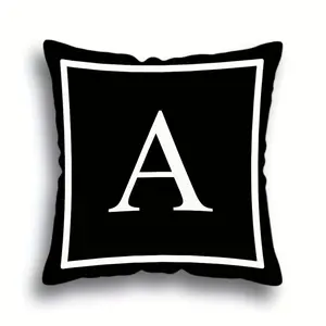 Letter Throw Pillow Cover - Black with White Letters, Contemporary Style, 18" Square, Polyester, Zip Closure, Perfect for Bedroom, Living Room, and Home Decor Modern Pillow Cover Decorative Pillowcase Double-Sided Printing