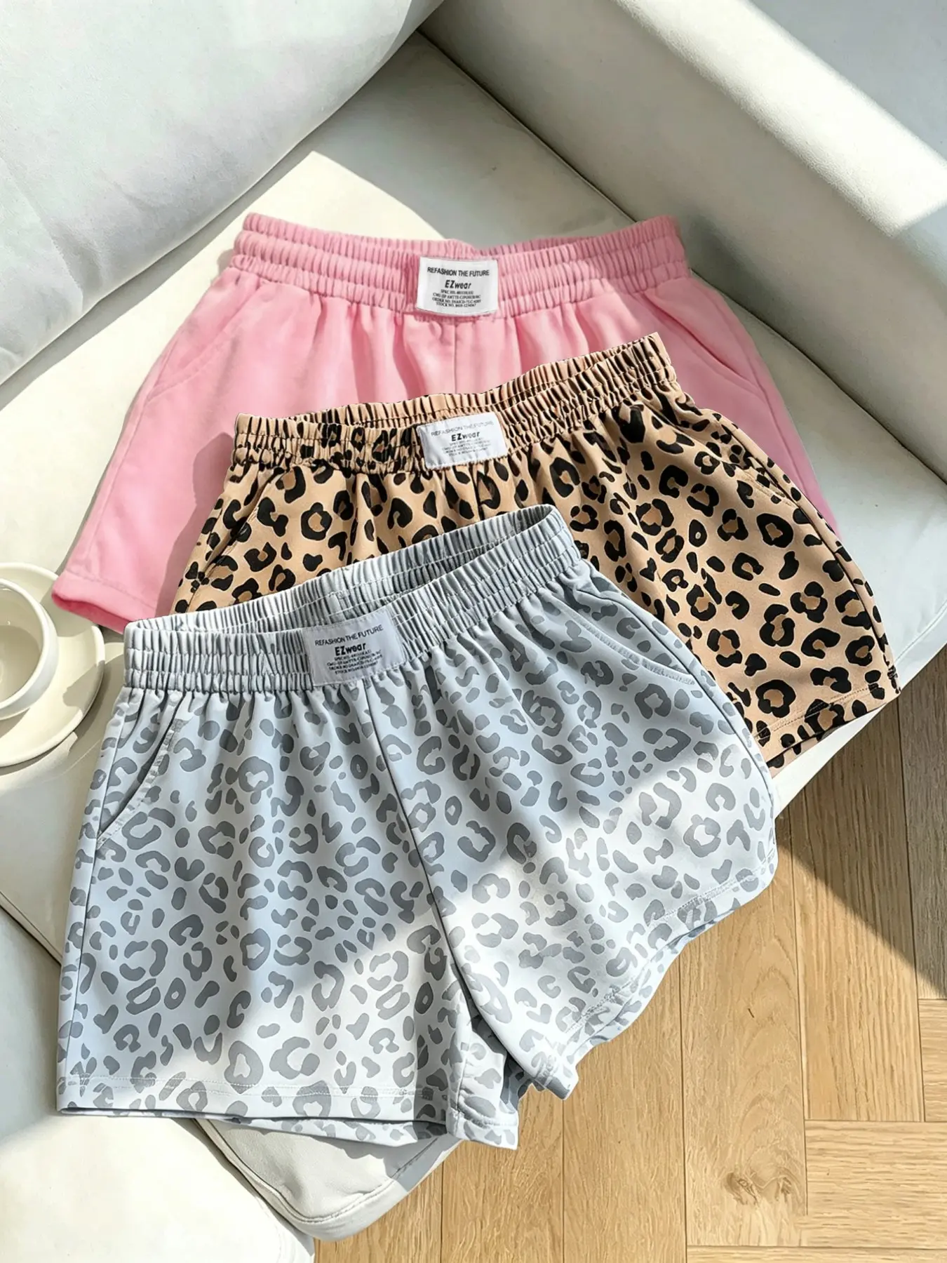 3-Pack Vintage Solid & Leopard Print Loose Shorts, Leopard Pattern Shorts, Streetwear Slim Fit, Casual Athleisure Shorts, Ideal for Yoga, Sports, Fitness, Outdoor Activities, Athletic Casual Shorts