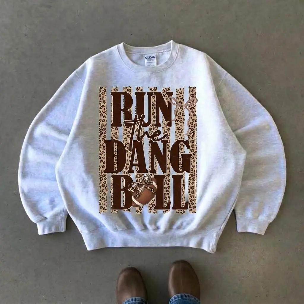 Run The Dang Ball Sweatshirt, Leopard Touchdown Football Mom Crewneck, Retro Game Day Sweater, Stadium Spirit Apparel, Autumn Weekend Outfit Sweatshirt