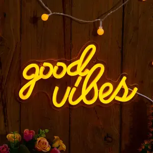 Good Vibes Neon Signs Lights, 1 Count Slogan Luminous Creative Lights, Novelty Light For Home Party Decoration, Led Neon Lights, Decorative Neon Light