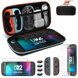JORREP Carry Case Compatible with Switch 2 and New Switch OLED Console -Protective Hard Portable Travel Carry Case Shell Pouch with Pockets for Accessories and Games Handle Cover Grip Protection Durable Custom Device Tempered Wired Hbs-2840