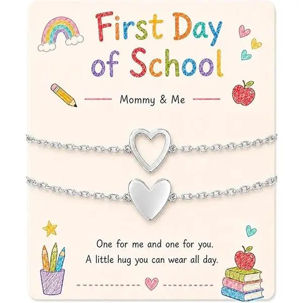 GleamJoy B First Day of School Bracelet Mommy and Me Matching Heart Bracelet Back to School Supplies Outfits Stuff Gifts for Students