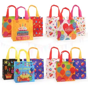 9pcs/18pcs Happy Birthday Gift Bags, Non-Woven Party Pouches, Colorful Birthday Theme Gift Bags, Wedding Party Decorations