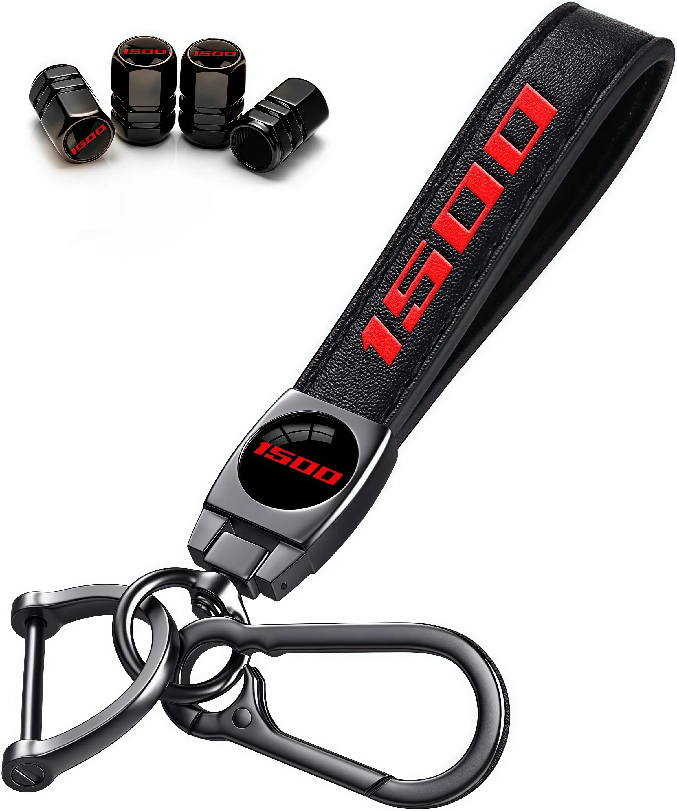 Aluminum Alloy Anti-Puncture Explosion-Proof Tire Valve Stem Caps with Exclusive Logo - 4-Pieces Truck Accessories Kit with Car Keychain, Compatible with Ram 1500, Silverado, Sierra 1500, Aftermarket/Semi/Standard Trucks, Ideal for Boyfriend