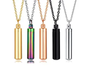 Classic Stainless Steel Cremation Ashes Keepsake Vial Pendant Necklace