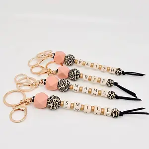 Silicone Wooden Letter Beaded Keychain