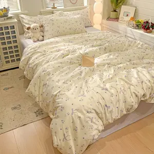 3-Piece & Bow Print Bedding Set, Includes 1 Fitted Sheet and 2 Pillowcases, Breathable Fabric, All-Season Use, Easy Care, Breathable Duvet Set