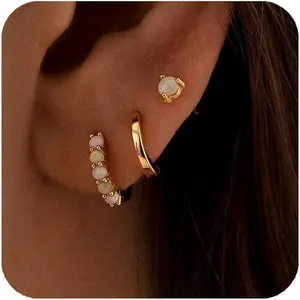 Opal Gold Earrings Set for Women Trendy Stud Earring Opal Huggie Earrings Stacks Small Hoop Earring 14k Plated Opals Jewelry Birthday Gifts for Women Mom Her